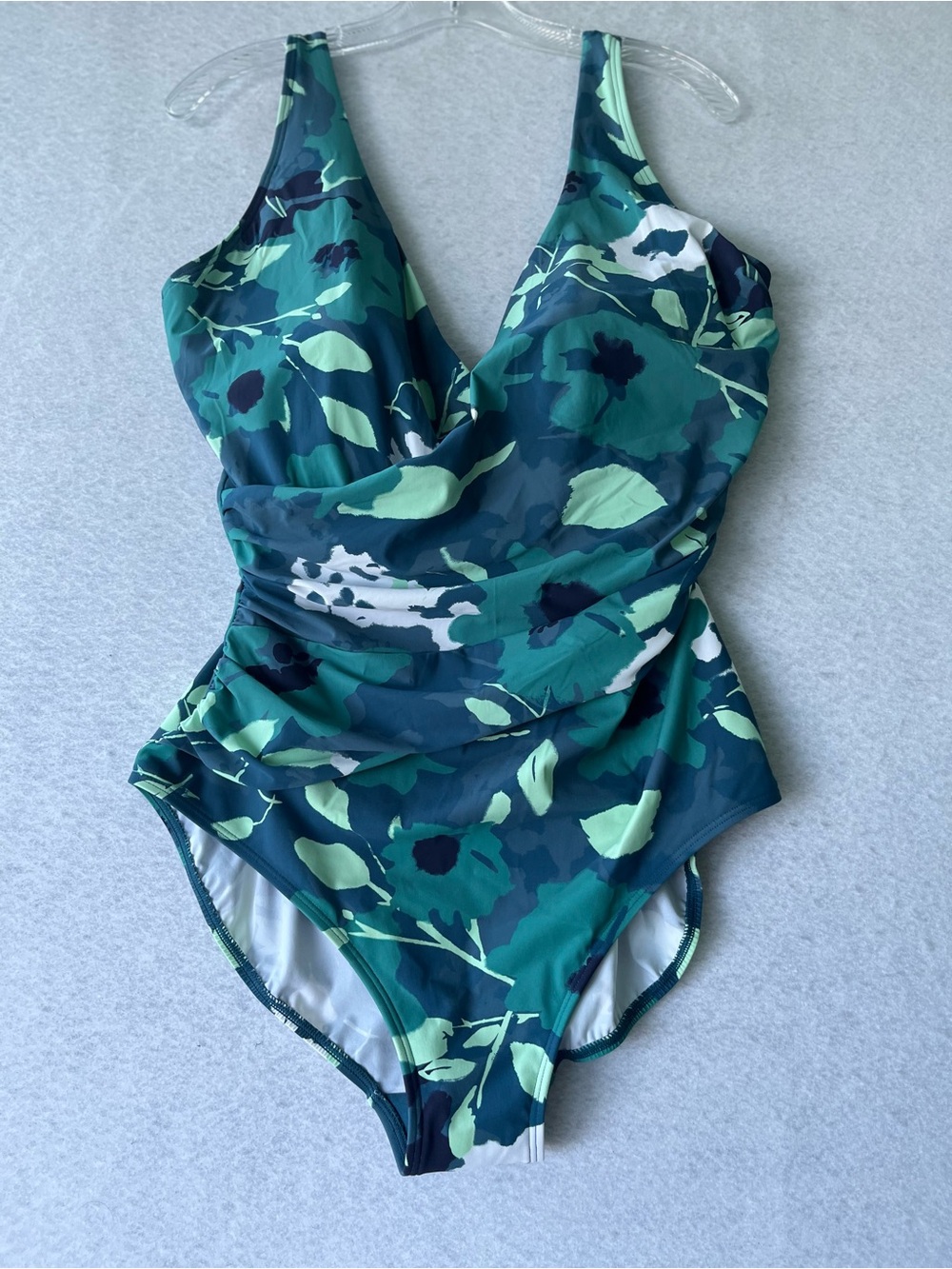 L.L. Bean Green Floral One-Piece Swimsuit - Teal & Aqua size 18